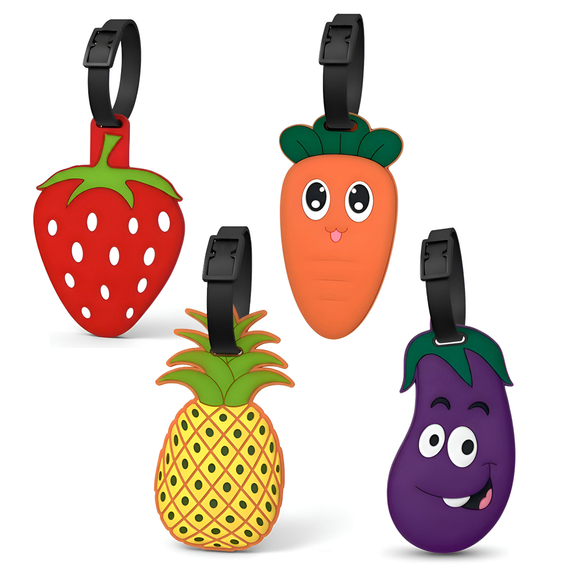 Travel Accessories List - Erdbeer-, Auberginen-, Karotten-, Ananas-Gepäckanhänger, Reisezubehör-Etikett, Koffer-ID-Adresshalter,