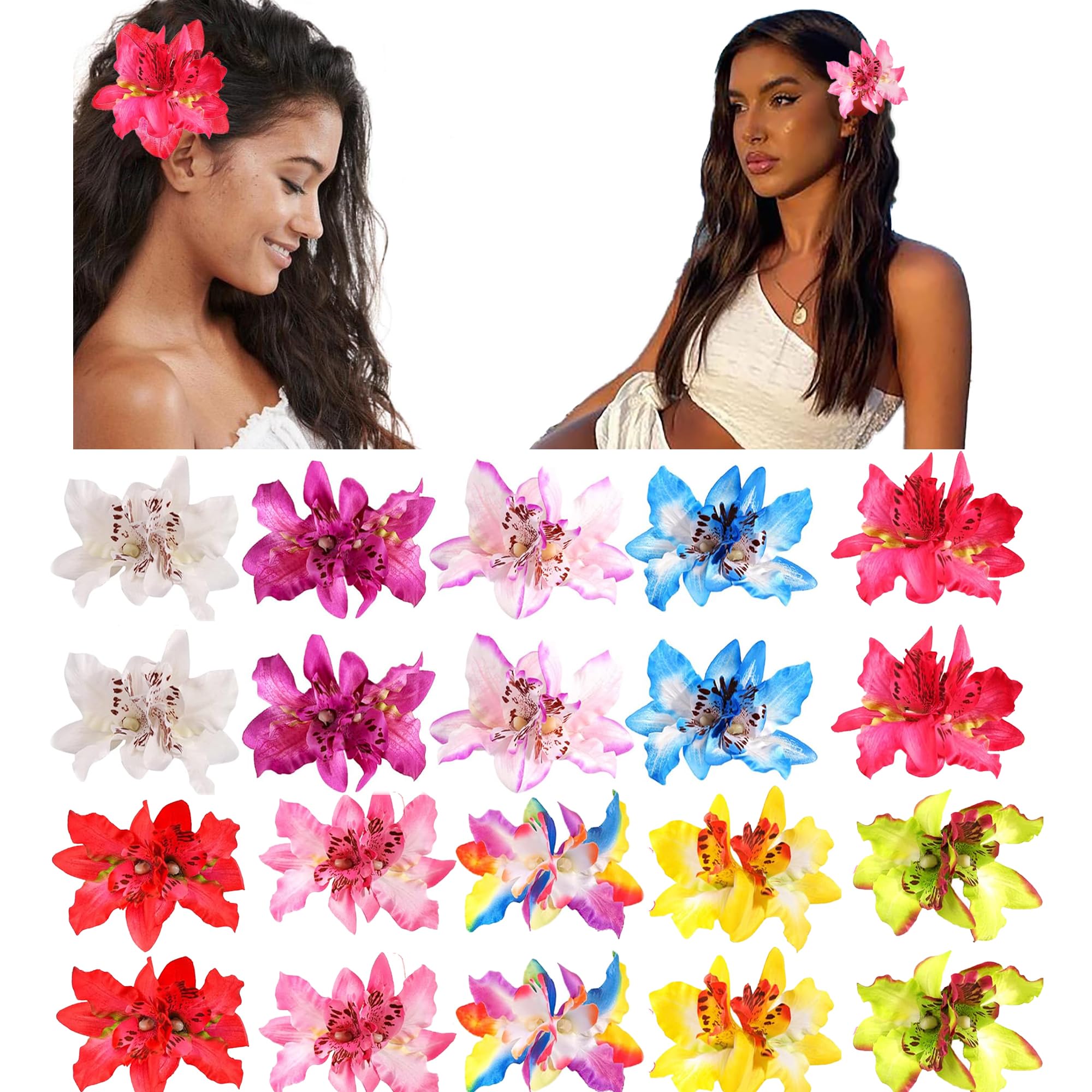 Travel Accessories Hawaii - 2 Stück Hawaii-Orchideen-Blumen-Haarspangen, Blumen-Haarnadeln im Bohemia-Stil,