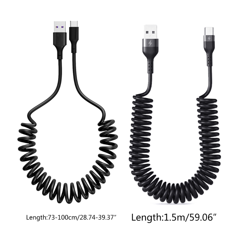 Travel Accessories Inc - Federförmiges USB-auf-Typ-C-Kabel, 5 A, Typ-C-Ladekabel, verwicklungsfreies