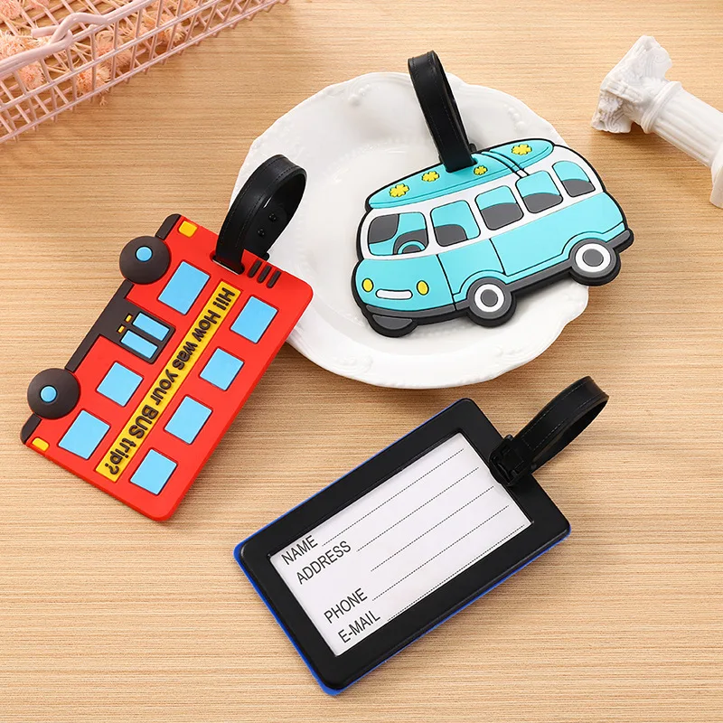 Travel Accessories List - Niedliche Cartoon-Autos, PVC-Silikon, Gepäckanhänger, Reisegepäck, Namensschild,