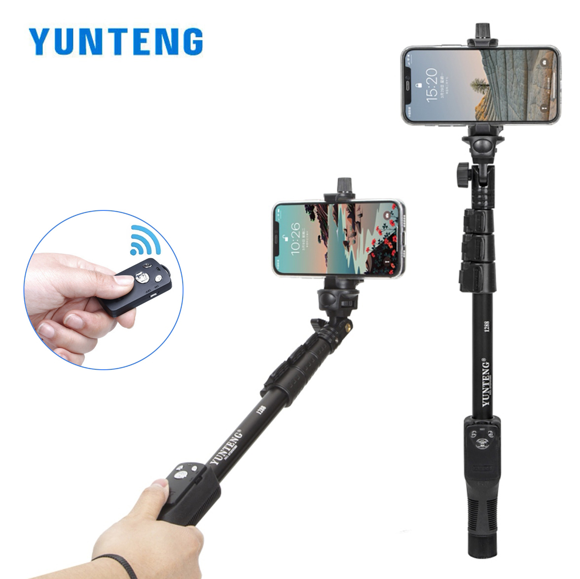 Travel Video Accessories - YUNTENG 1228, Selfie-Sticks, Hand-Einbeinstativ mit Bluetooth-Fernbedienung,