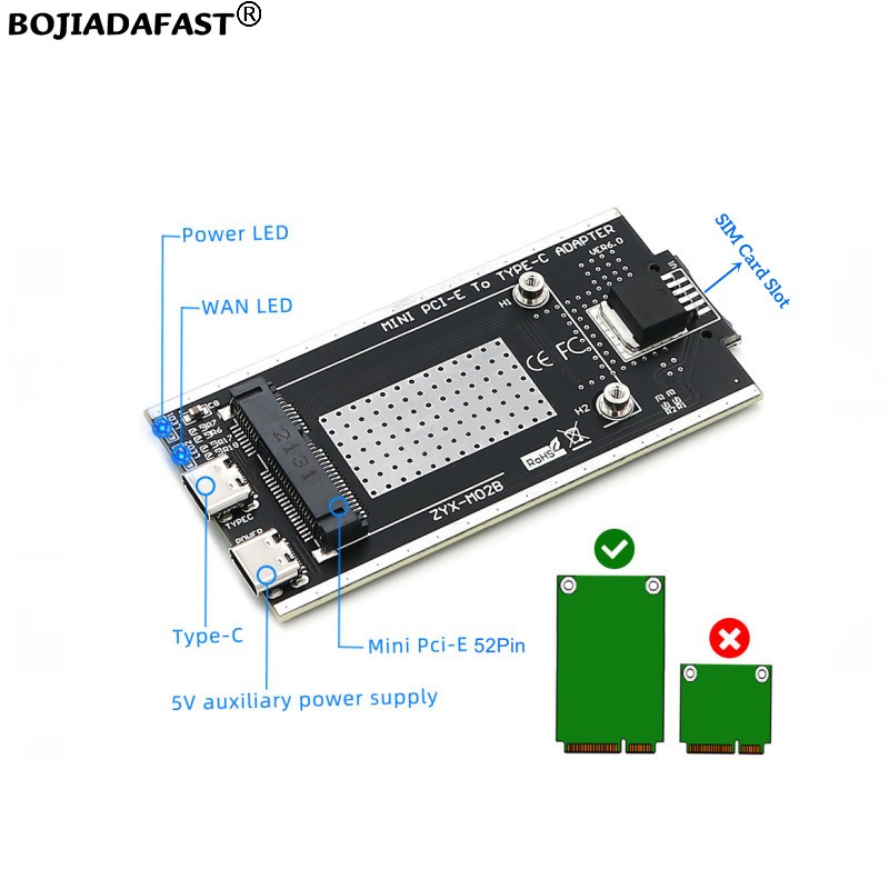 USB 2.0 Typ-A zu Mini PCI-E MP – Sim Card Holder Case Bewertung und Preis